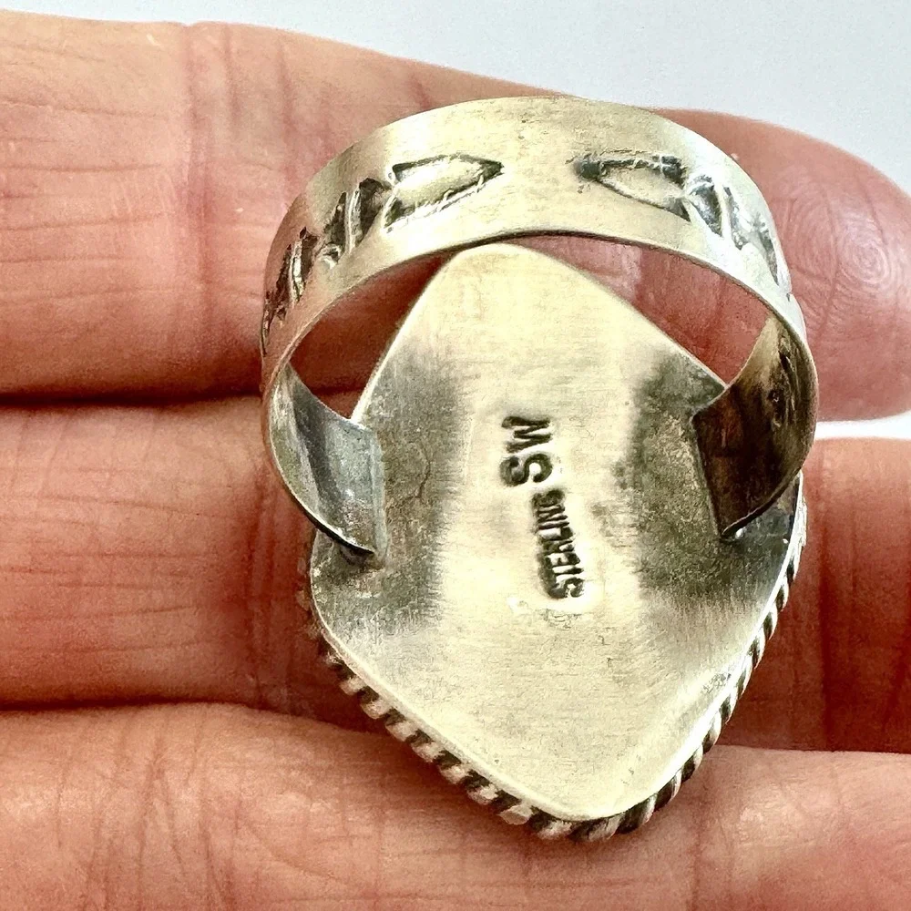 Navajo‎ Turquoise Ring Sz 9 Flat Cab Sterling Signed Selina Warner Native Amer